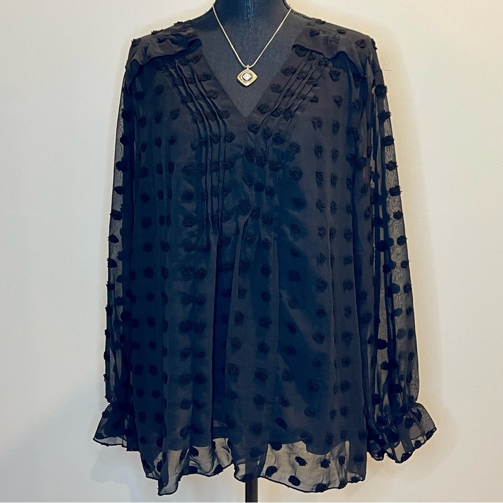 NWOT Women's Black Swiss Dot Blouse, Size 2XL